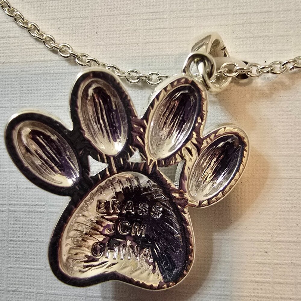 Silver Brass Crystal Pendant - Paw Print - Black, Gray, Silver Crystals - Picture 4 of 5
